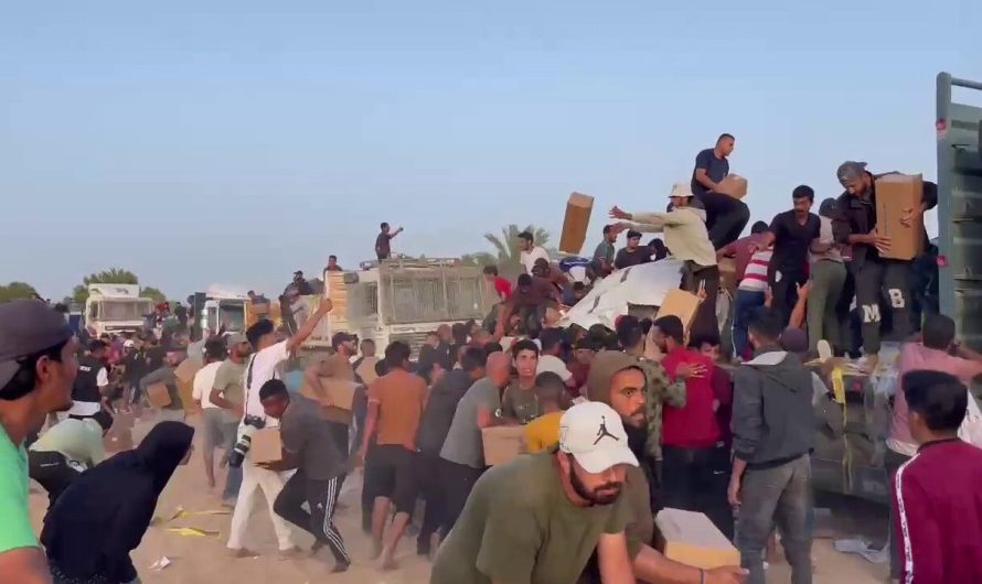 Footage shows hundreds of Palestinians looting aid convoy in Gaza, blocking delivery from US pier