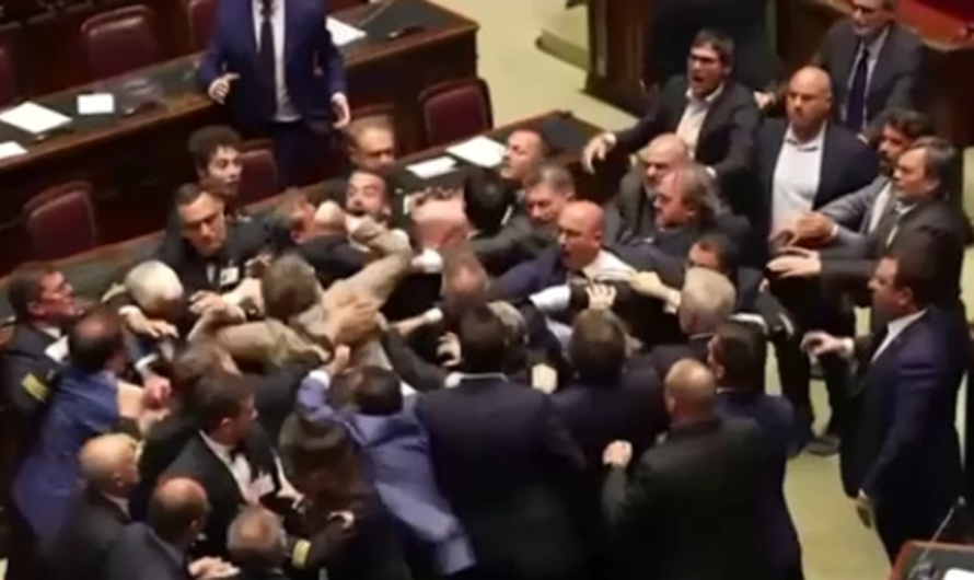 Italian lawmakers brawl in parliament: video